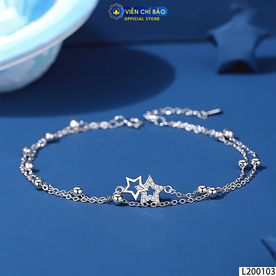 Lắc chân bạc nữ ngôi sao bi dây kép chất liệu bạc Ý 925 thời trang phụ kiện trang sức Viễn Chí Bảo L200103
