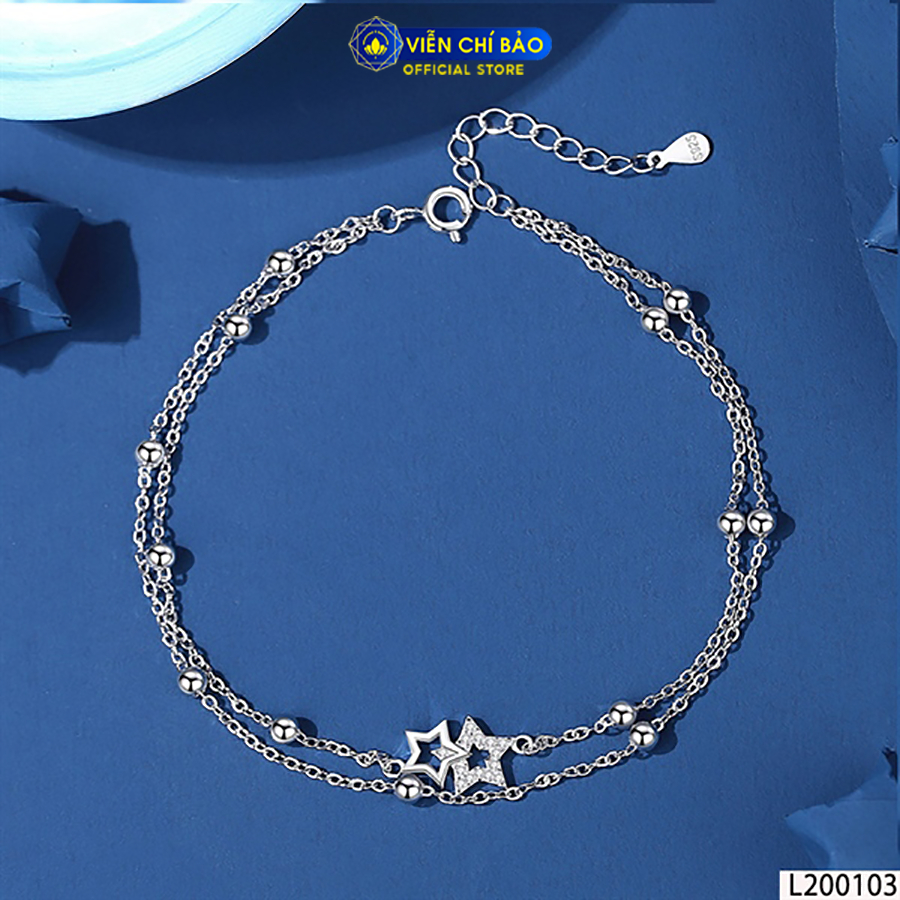 Lắc chân bạc nữ ngôi sao bi dây kép chất liệu bạc Ý 925 thời trang phụ kiện trang sức Viễn Chí Bảo L200103