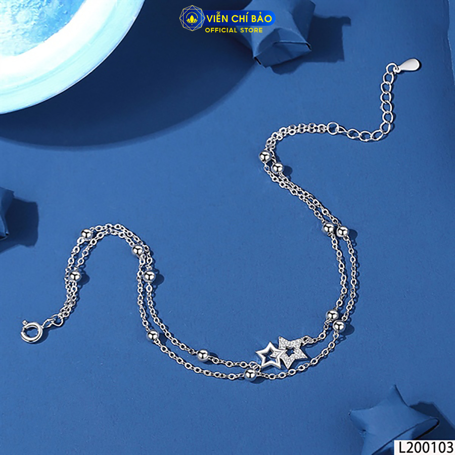 Lắc chân bạc nữ ngôi sao bi dây kép chất liệu bạc Ý 925 thời trang phụ kiện trang sức Viễn Chí Bảo L200103