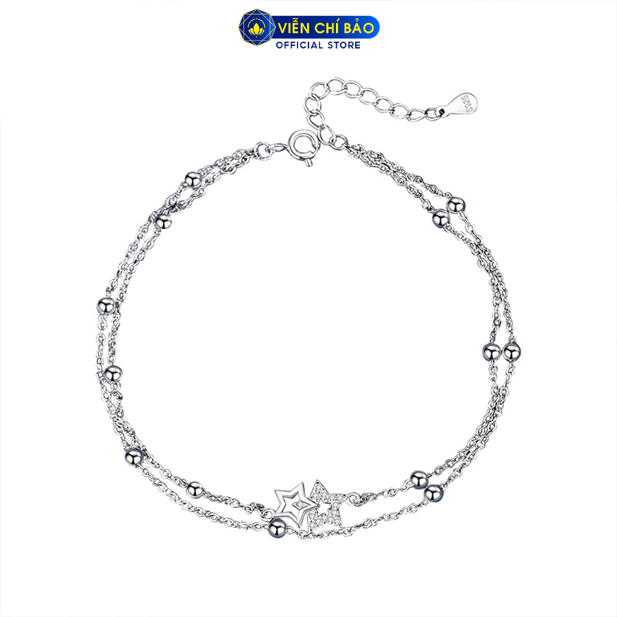 Lắc chân bạc nữ ngôi sao bi dây kép chất liệu bạc Ý 925 thời trang phụ kiện trang sức Viễn Chí Bảo L200103
