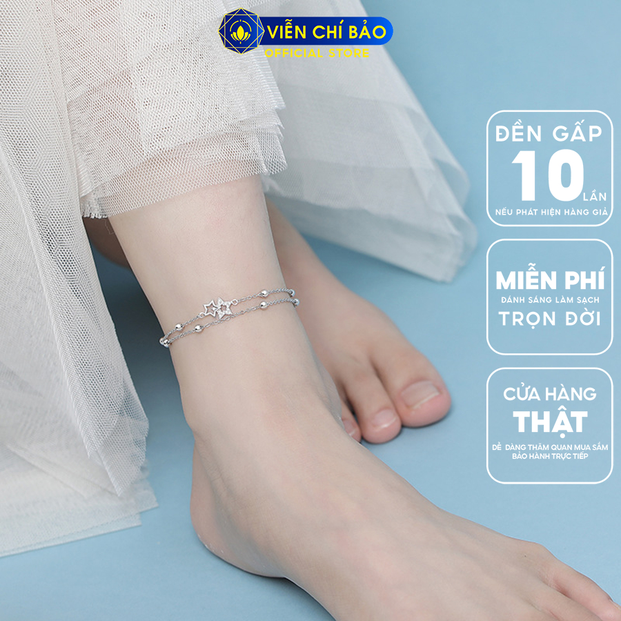 Lắc chân bạc nữ ngôi sao bi dây kép chất liệu bạc Ý 925 thời trang phụ kiện trang sức Viễn Chí Bảo L200103