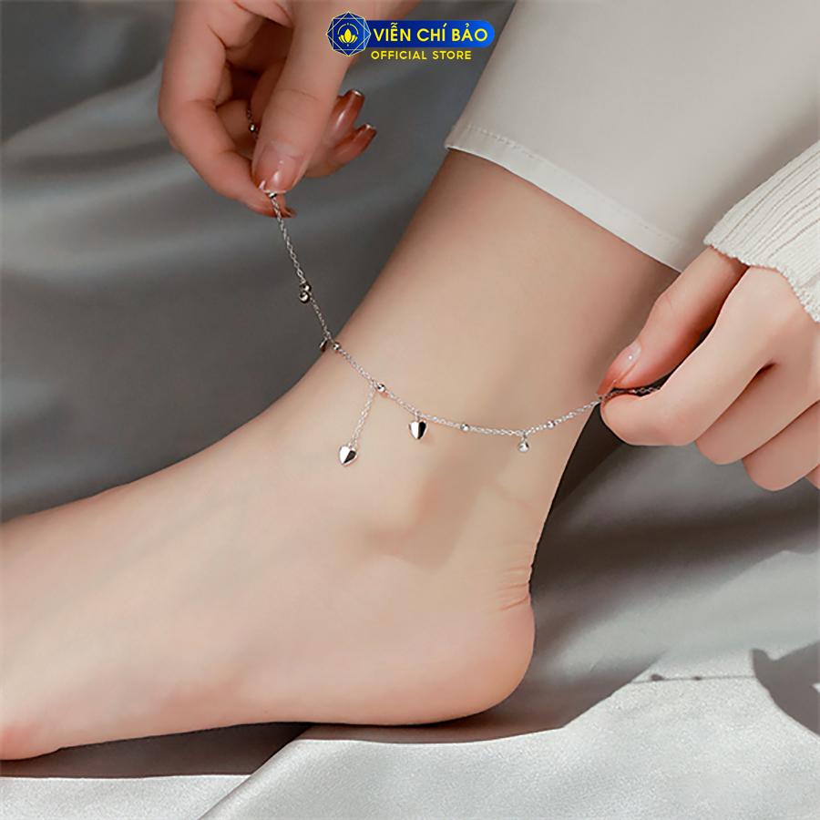 Lắc chân bạc nữ trái tim đá chất liệu bạc Ý 925 thời trang phụ kiện trang sức Viễn Chí Bảo L200105