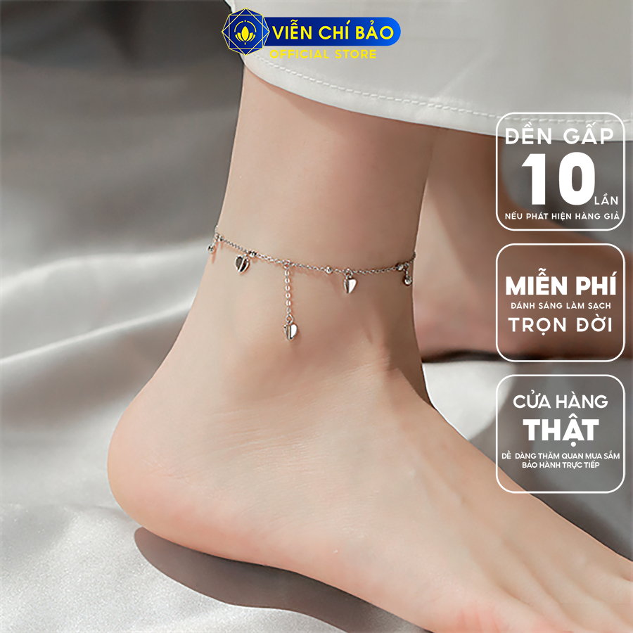 Lắc chân bạc nữ trái tim đá chất liệu bạc Ý 925 thời trang phụ kiện trang sức Viễn Chí Bảo L200105
