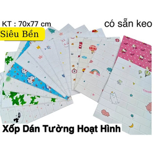Xốp dán tường 3d sẵn keo, KT 70*77 cm in hoa  tiết hoạt hình ngộ nghĩnh đáng yêu