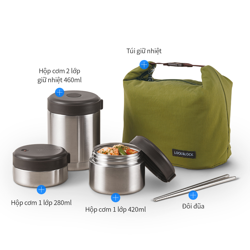 Hộp cơm giữ nhiệt văn phòng LocknLock 1160ml  Chính hãng - Tặng đũa và túi giữ nhiệt LHC8025SLV - HAPOS OFFICIAL
