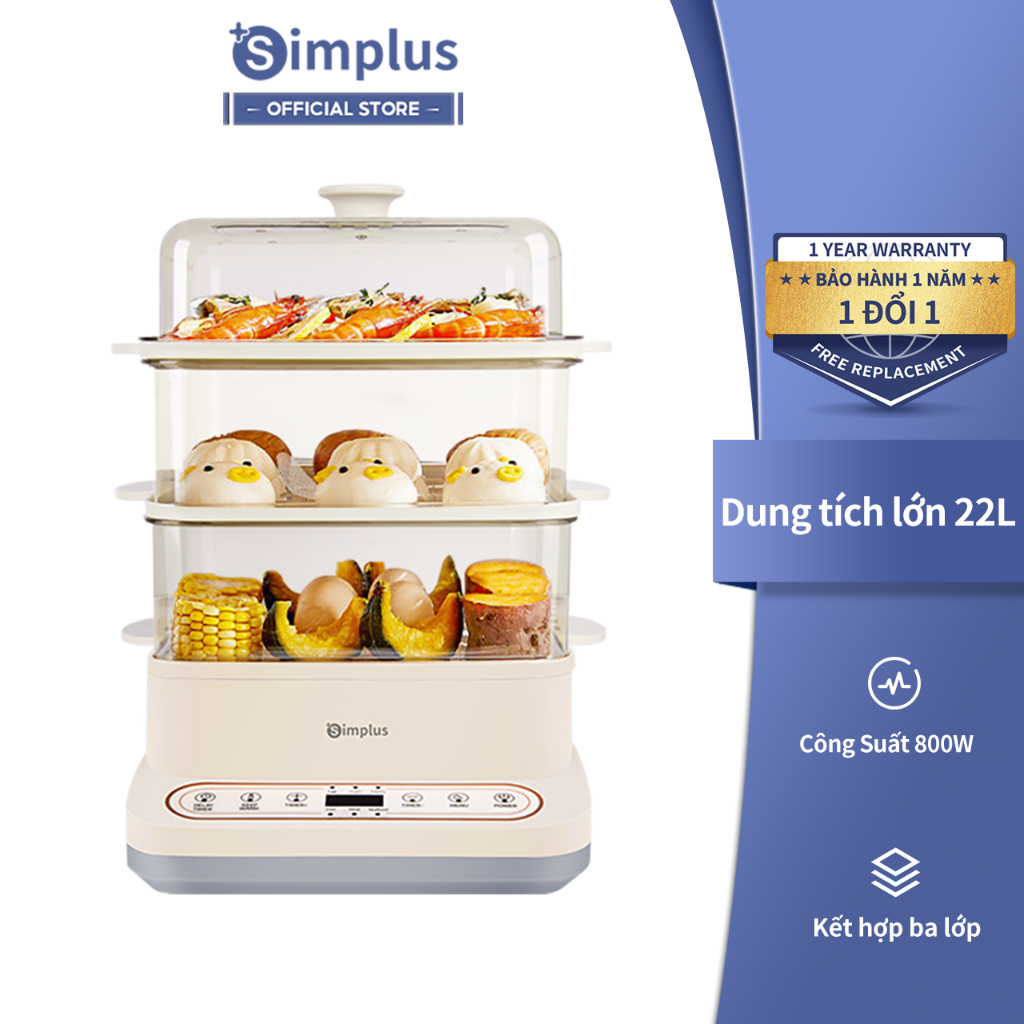 Nồi hấp điện 6in1 Simplus Dung tích lớn 22L nồi hấp điện đa năng nồi hấp điện nồi hấp đa tầng DZEG001