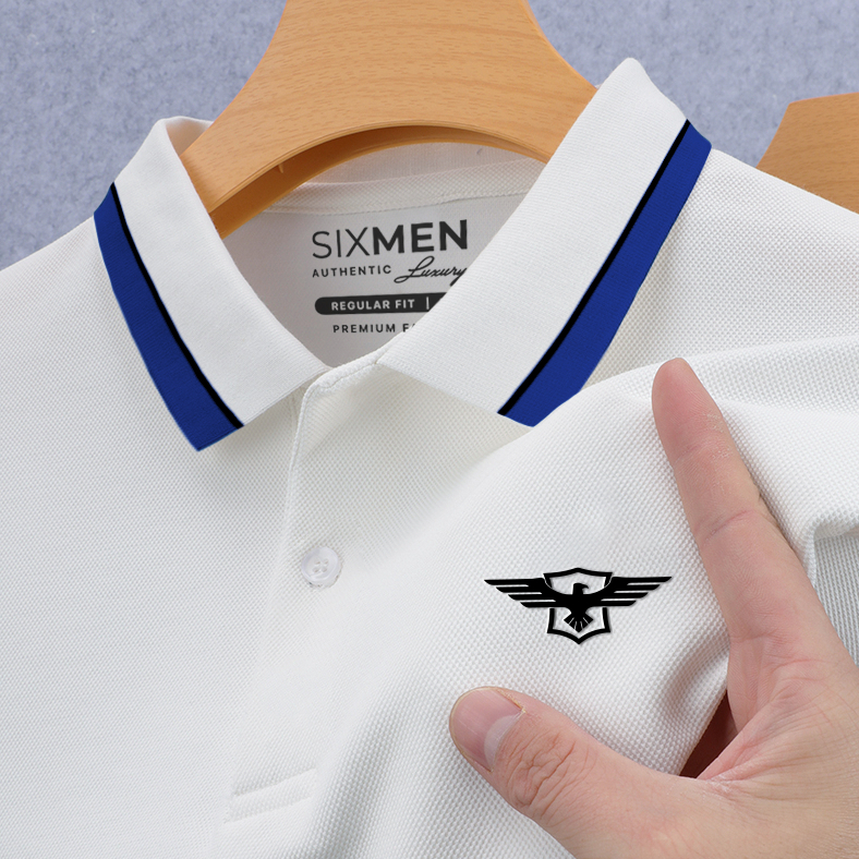 Áo thun Polo nam cao cấp có cổ bẻ SIXMEN 2RIM Eagle - Trắng Eagle sọc bích - vải cotton thoáng mát