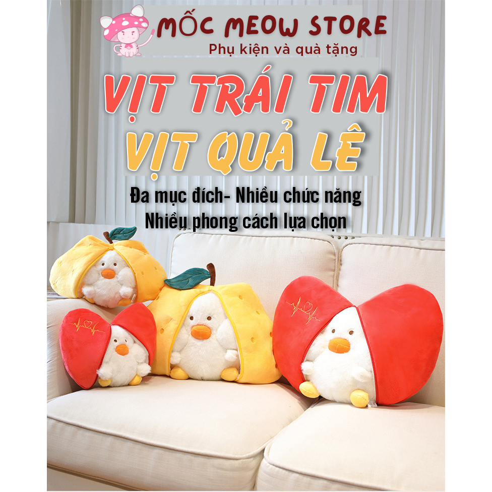 GẤU BÔNG 2 trong 1- Vịt Trái Tim, Vịt Quả Lê nhung mịn, bông xốp dễ thương. Mốc Meow🍄