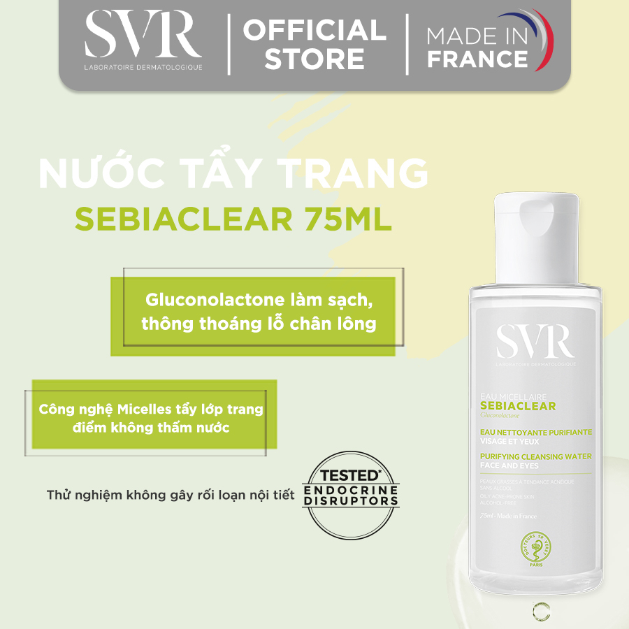 Combo Chống nắng SVR Sebiaclear Creme SPF50+ và Tẩy trang SVR Sebiaclear Eau Micellaire 75ml giúp chăm sóc da dầu mụn