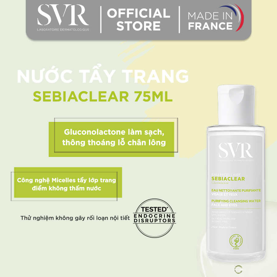 Nước làm sạch da, tẩy trang và giúp loại bỏ dầu cho da SVR SEBIACLEAR EAU MICELLAIRE 75ml