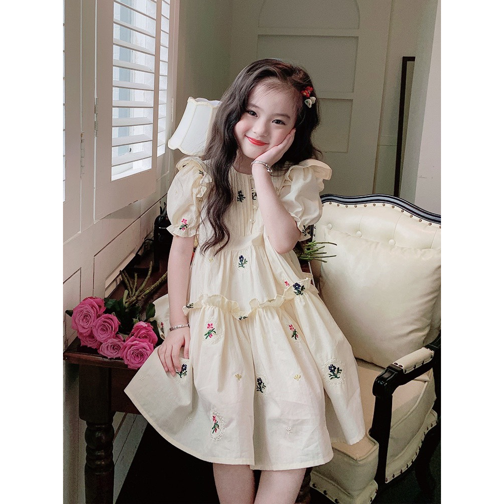 Váy Đầm Trẻ Em Thiết Kế Babydoll Công Chúa Hoa Nhí Xinh Dễ Thương Cho Bé Gái Mùa Hè Size Nhí, Đại - BABY066