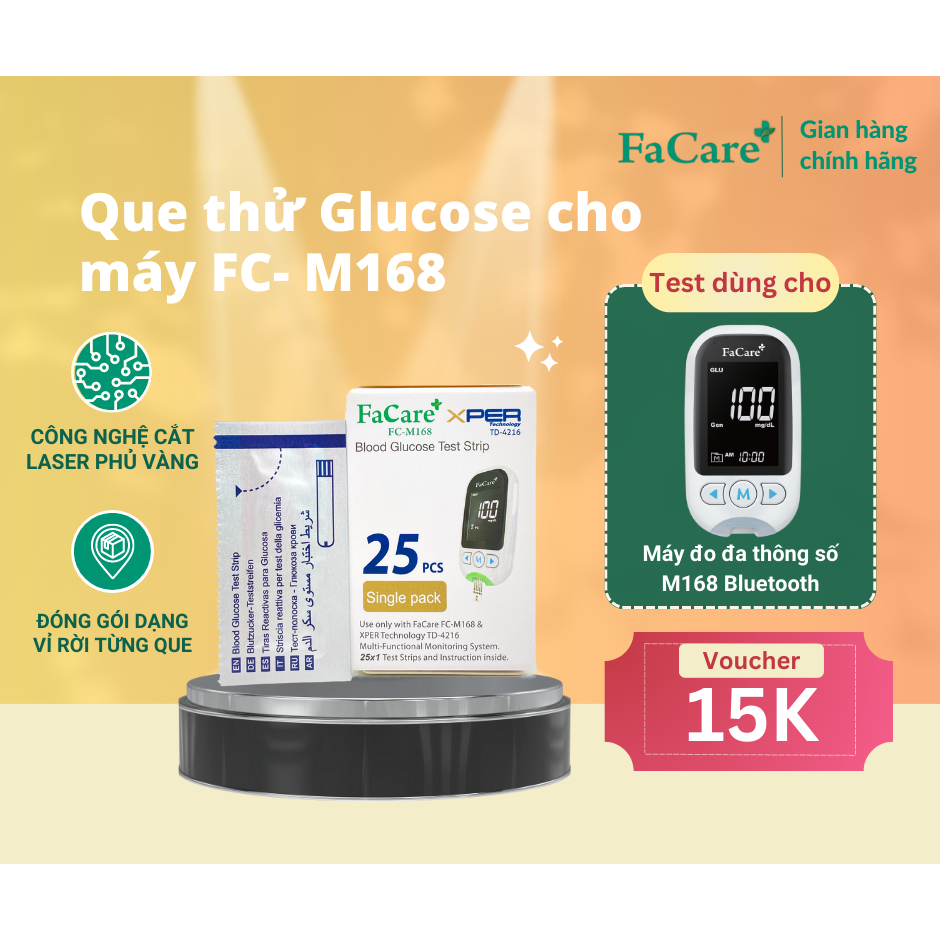 (HSD T5/2024) Que thử đường huyết dành cho máy đo Facare 5 trong 1 FC-M168 (TD-4216) - Tặng kèm kim lấy máu