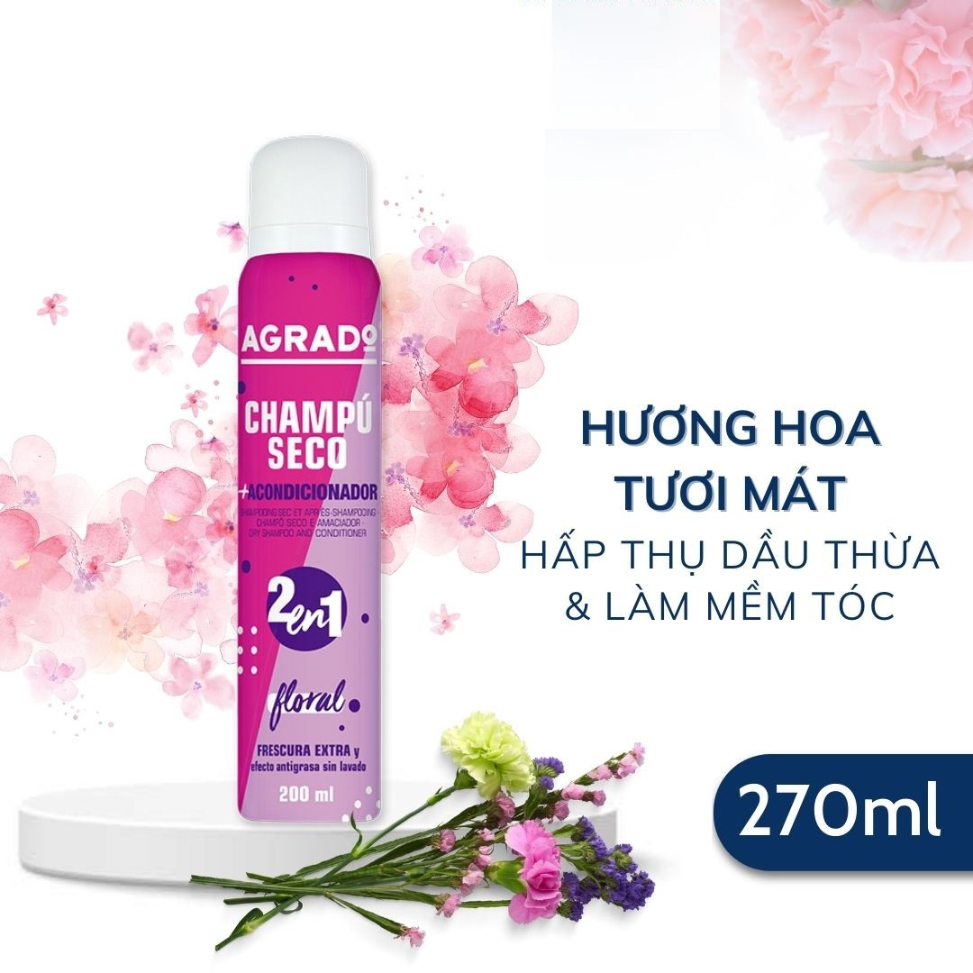 Dầu gội khô Agrado Champu Seco Dry Shampoo And Conditioner 2IN1 200ml