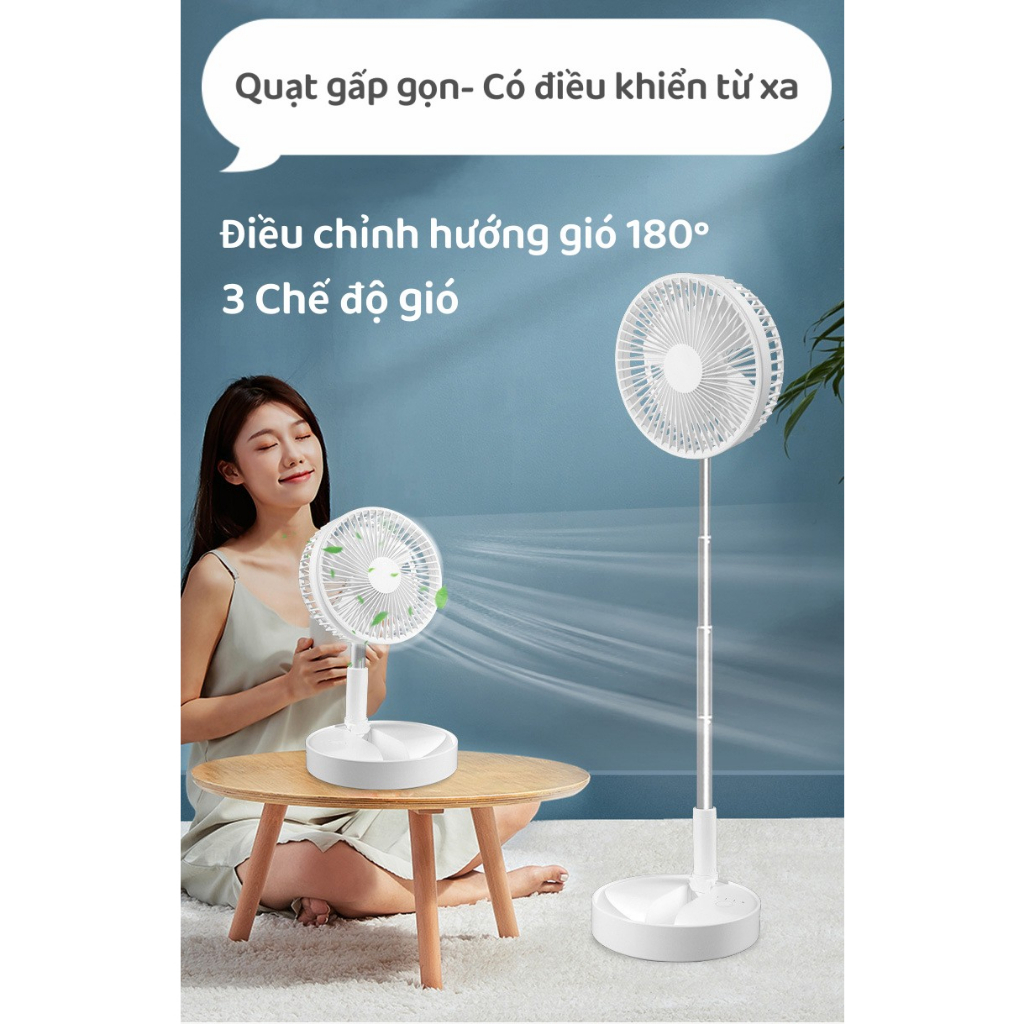 Quạt Tích Điện Đa Năng Có Điều Khiển Từ Xa - Gấp Gọn- Cao Đến 1m Điều Chỉnh Được Nhiều Nấc Quạt