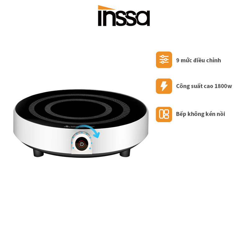 INSSA Bếp từ tròn kiểu mới, bếp từ nhỏ gia dụng đa chức năng, dụng cụ nhà bếp tiện dụng nấu lẩu, chiên xào nướng
