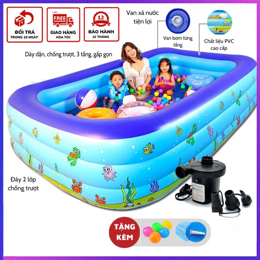 Bể Bơi phao, hồ bơi Cho Bé 3 Tầng Đủ Kích Cỡ Có Đáy Chống Trượt .Hồ Bơi Cho Bé Mùa Hè