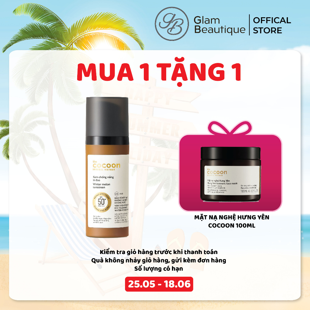 Kem chống nắng Cocoon bí đao Quang Phổ Rộng 50ml SPF 50+ Glam Beautique