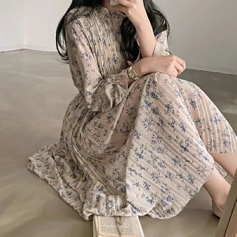 Đầm Hoa Nhí Xếp Ly Size M Phong Cách Vintage Tiểu Thư (Ảnh thật?