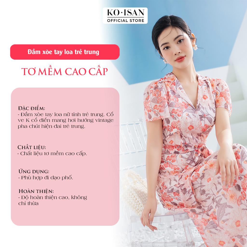 Váy đầm xòe vintage KOISAN chất liệu voan tơ thoáng mát tay loa trẻ trung S2382163