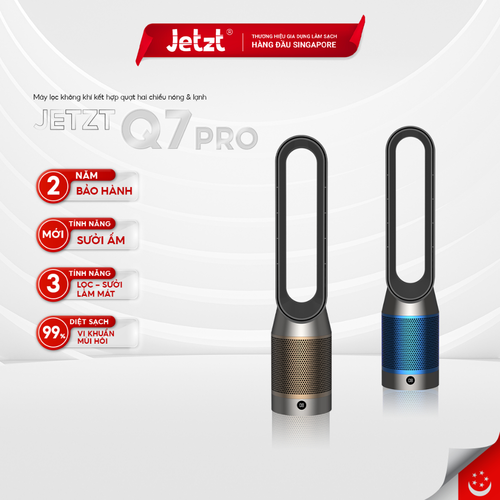 Quạt 2 chiều nóng/lạnh không cánh tích hợp máy lọc không khí Jetzt Q7 PRO (Xanh/ Vàng)