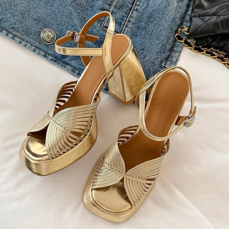 ORDER 🎀 Giày quai dây mảnh đan gót vuông 9cm 34-39