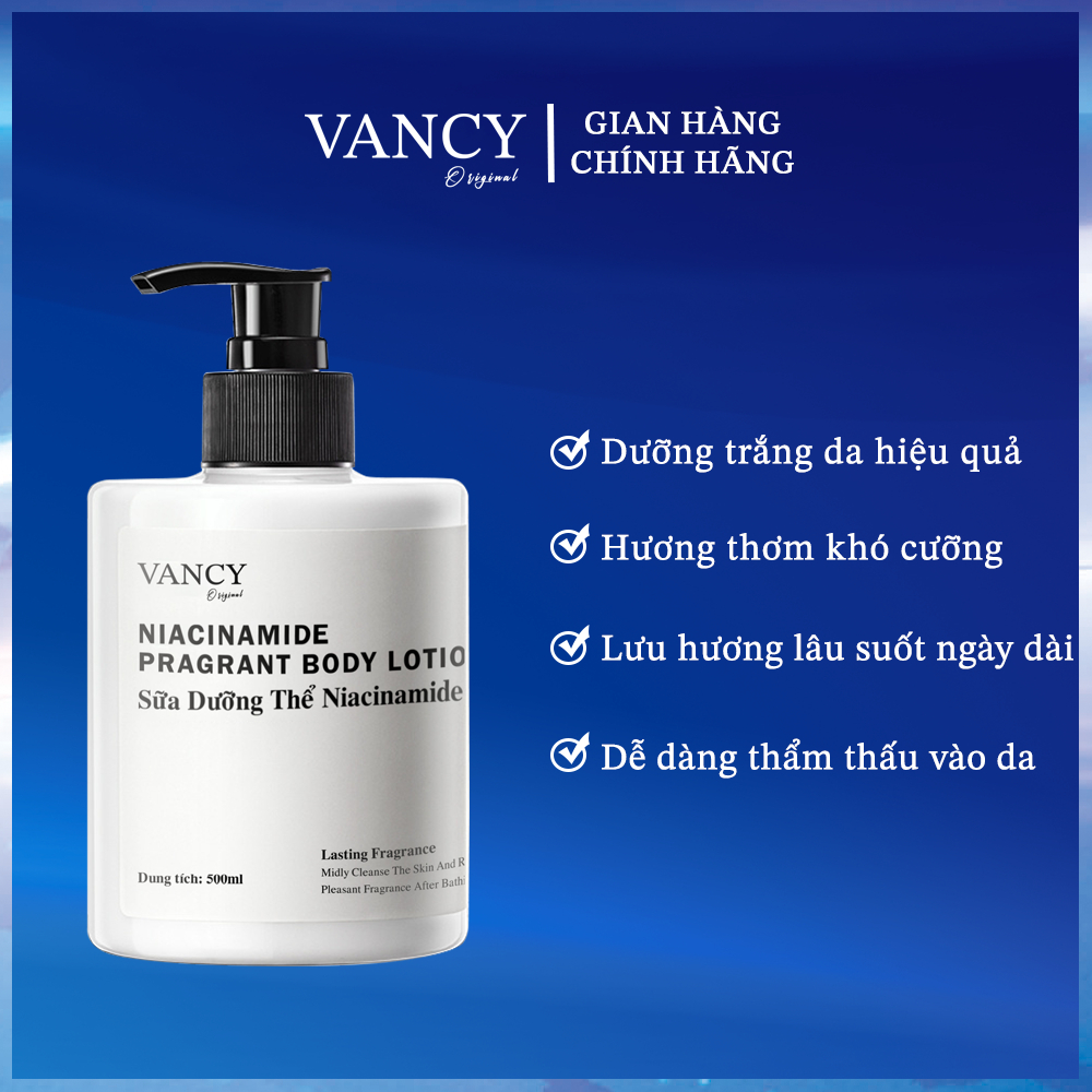 Sữa Dưỡng Thể, Kem Body Trắng Da Niacinamide 500ml Cấp Ẩm, Làm Sáng Da, VANCY