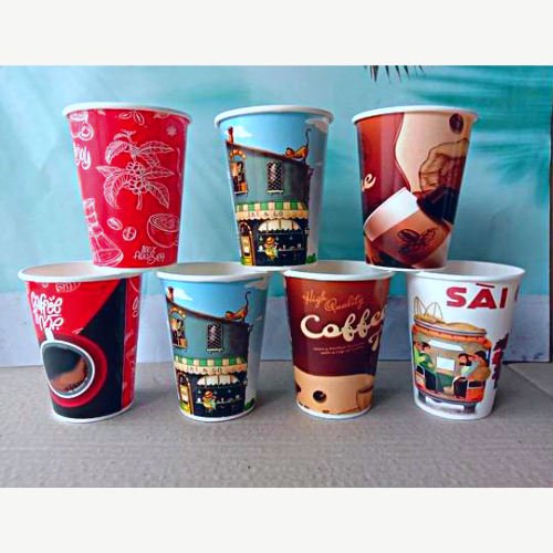 Combo 50 Ly giấy cafe in hình 14oz ~ 360ml, có nắp, chống đổ, giữ nhiệt, chống thấm cao cấp