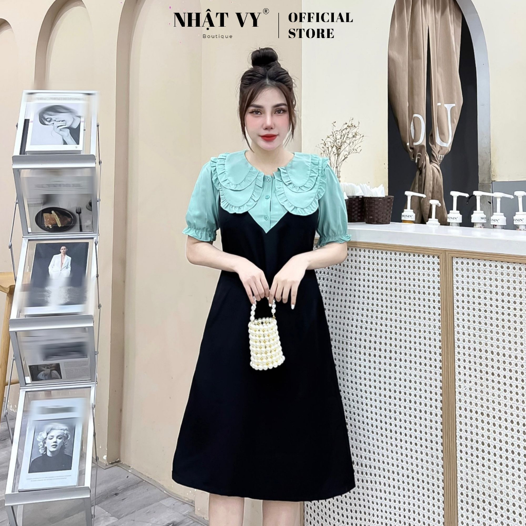 Đầm bigsize công sở Nhật Vy dáng suông cổ bèo 2 lớp tay bo thun chất lụa phù hợp đi chơi dạo phố sang chảnh - D2749