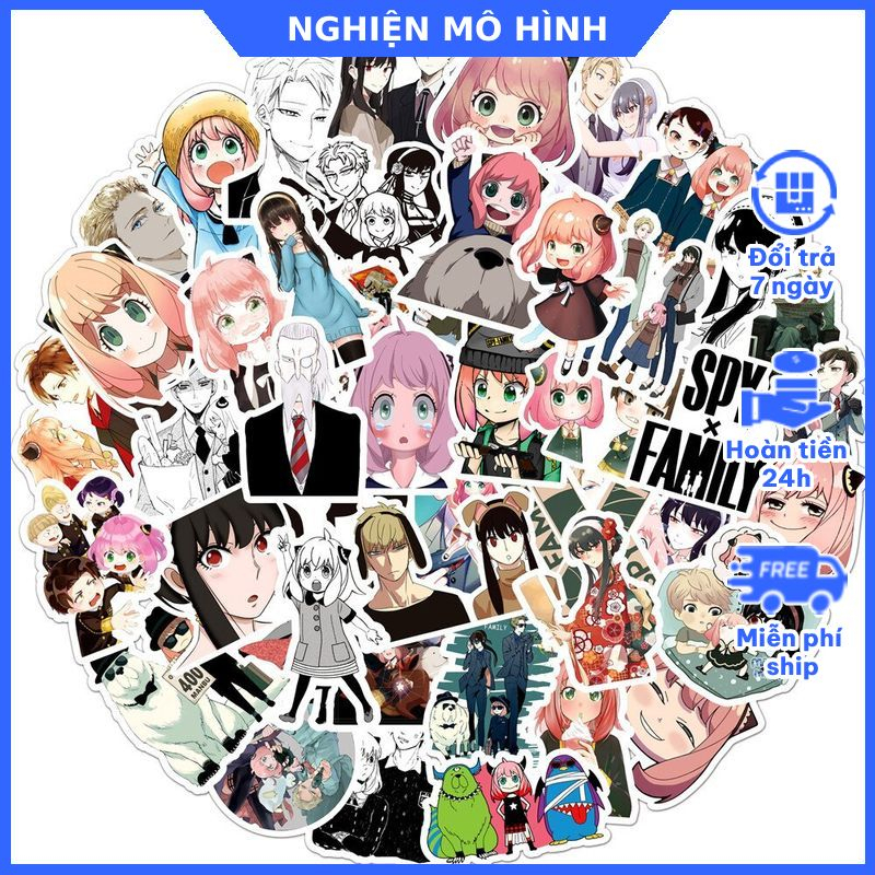 Bộ Sticker hình dán Gia đình điệp viên Spy X Family trang trí vali bàn học nón xe máy