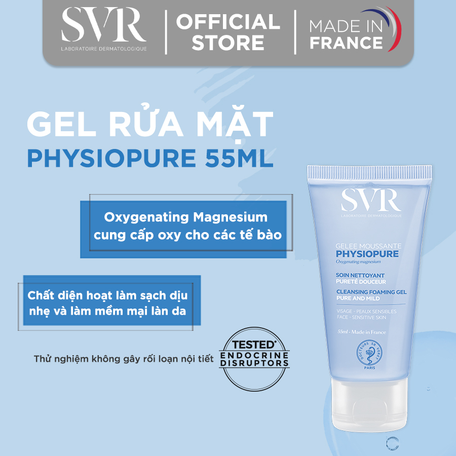 Bộ Đôi Gel Rửa Mặt SVR PHYSIOPURE Gelee Moussante 55ml và Tẩy Trang PHYSIOPURE Eau Micellaire Cho Da Nhạy Cảm 75ml