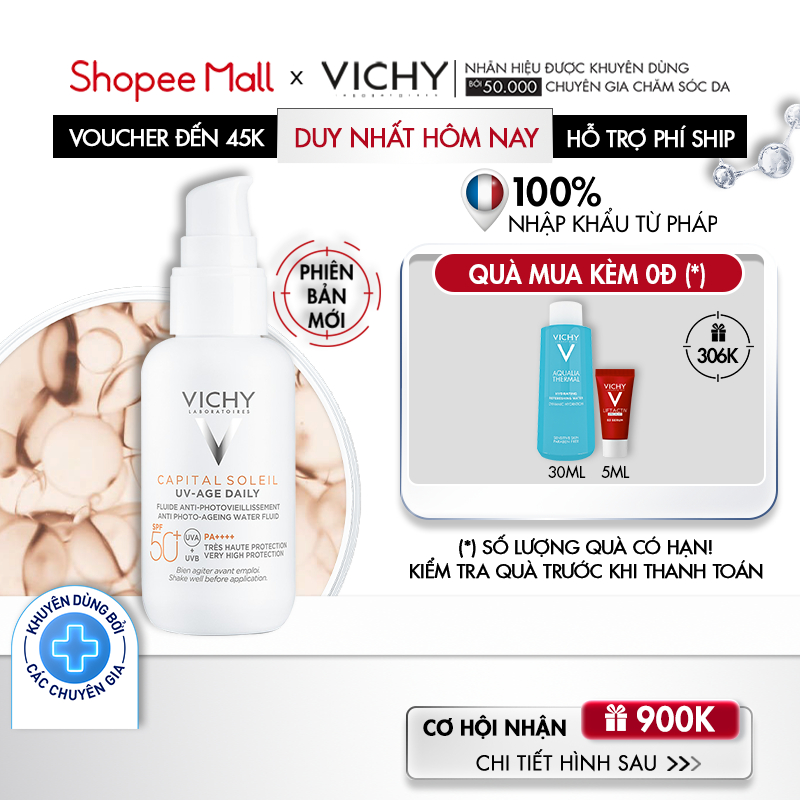  Gel chống nắng bảo vệ da và ngăn ngừa thâm nám, đốm nâu, nếp nhăn Vichy Capital Soleil UV Age daily 40ml