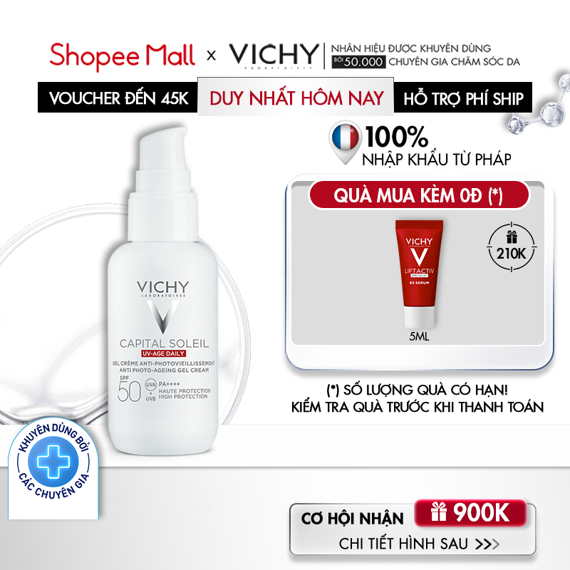 Gel chống nắng bảo vệ da và ngăn ngừa thâm nám, đốm nâu, nếp nhăn Vichy UV Age daily 50ml