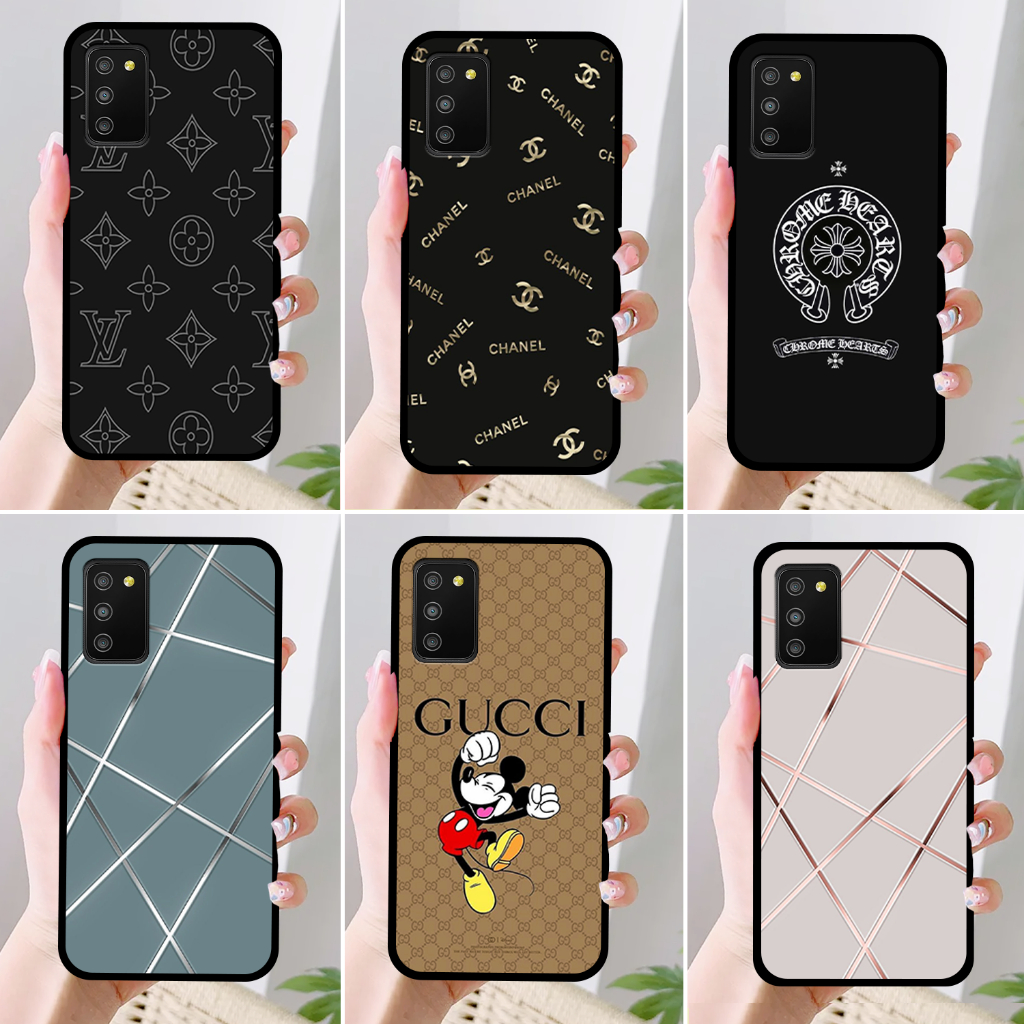 Ốp SamSung A02S - A03S IN HÌNH THƯƠNG HIỆU LV, GUCCI, HỌA TIẾT XANH BẠC SIÊU ĐẸP