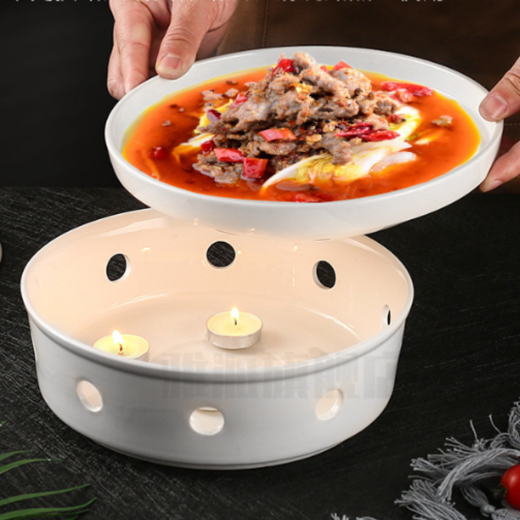 Bát Hâm Nóng Thức Ăn, Bếp Làm Nóng Giữ Nóng Thức Ăn Gốm Sứ Có Nắp Đậy, Màu Trắng Kích Thước Đa Dạng