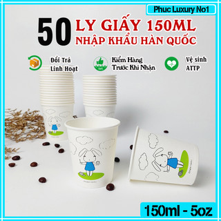 50 chiếc ly giấy dùng 1 lần 150ml - 5oz thỏ rabit cốc giấy NHẬP KHẨU HÀN QUỐC