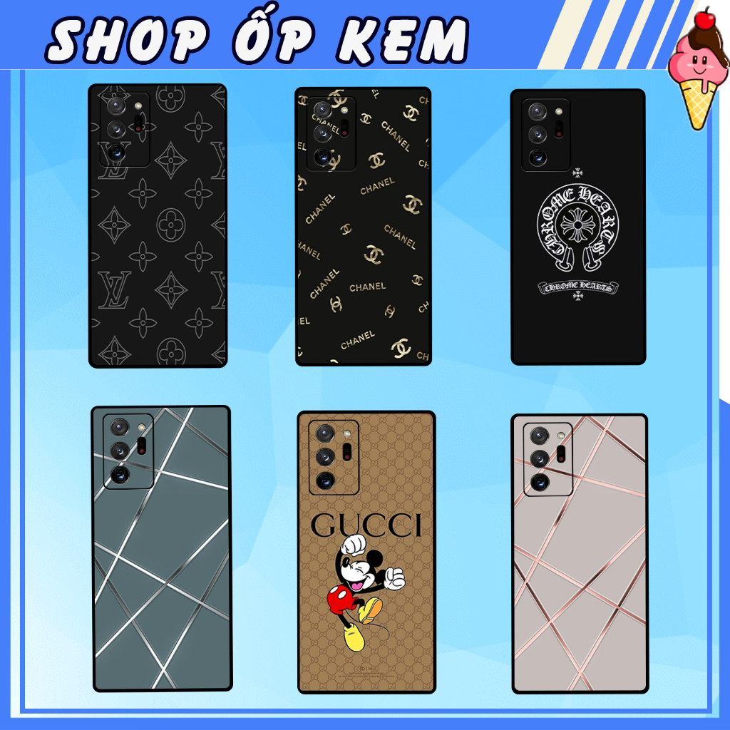 Ốp SamSung Note 20 - Note 20 Ultra - Note 20 Ultra 5G IN HÌNH THƯƠNG HIỆU LV, GUCCI, HỌA TIẾT XANH BẠC SIÊU ĐẸP