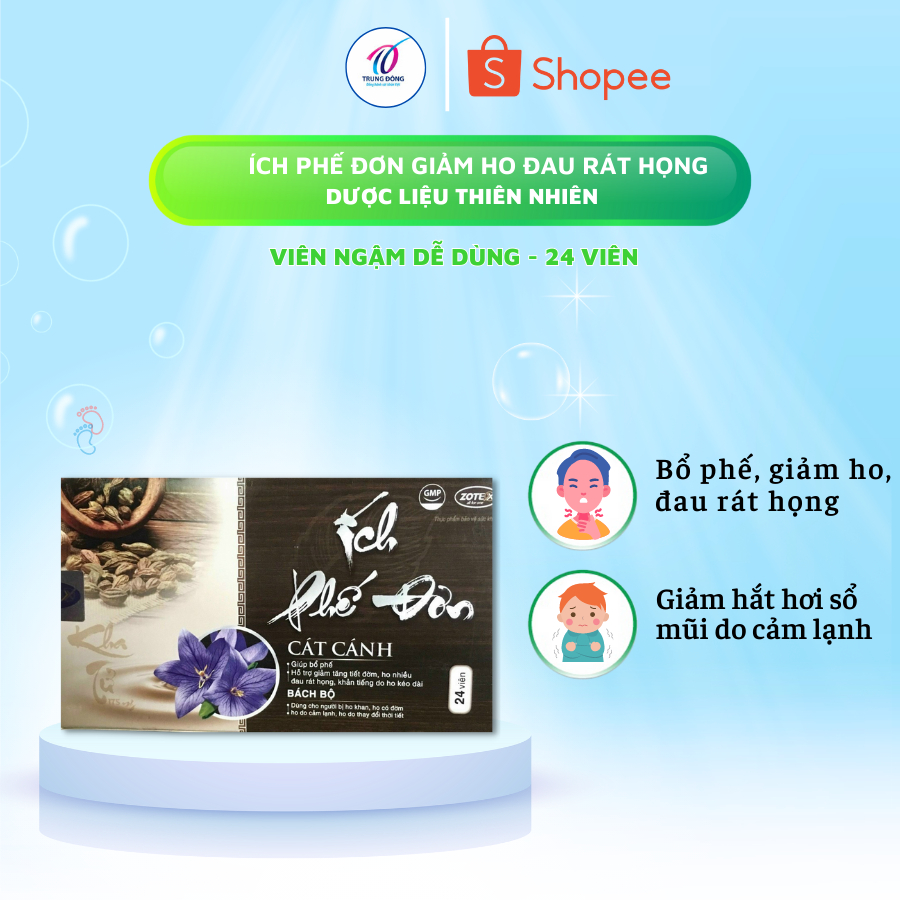 Viên ngậm bổ phế Ích Phế Đơn giúp giảm ho giảm đờm giảm đau rát họng hộp 24 viên