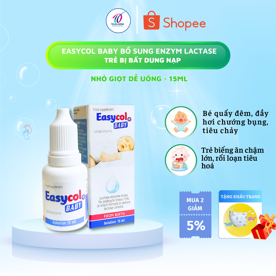 Men Enzym Lactase Easycol Baby cho trẻ bất dung nạp LACTOSE giảm khóc đêm khóc dạ đề hết tiêu chảy nôn trớ