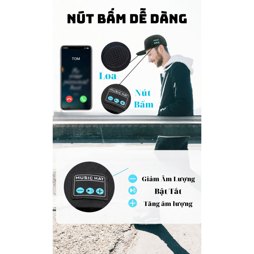 Mũ phát nhạc 2023 ,thế hệ mới , vừa che nắng vừa nghe được nhạc