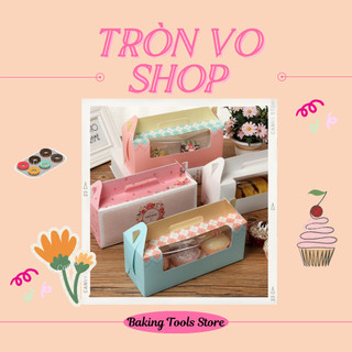 Set 10 hộp đựng 3 bánh cupcake có thể tận dụng đựng bánh cuộn size size 24*9*14cm. Lọt lòng: 24*10*9cm