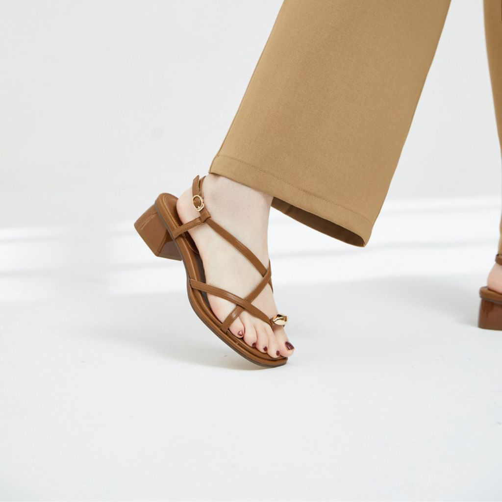Sandal cao gót nữ, dép sandan xỏ ngón gót vuông quai mảnh khóa cài cao cấp Full box cao 5cm - SD48