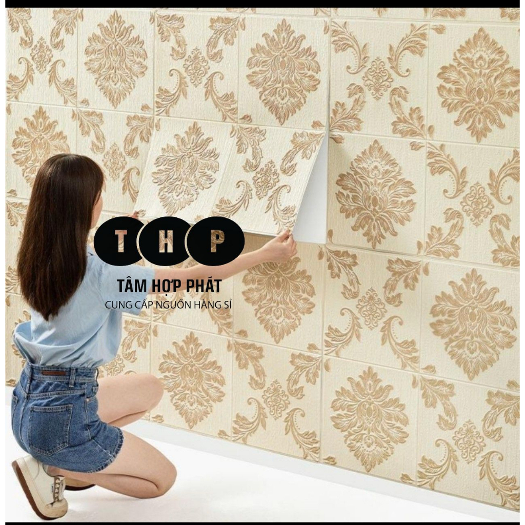 Xốp dán tường hoa văn tráng nhôm cao cấp 70*70 cm , keo chắc chắn mà không làm hỏng tường