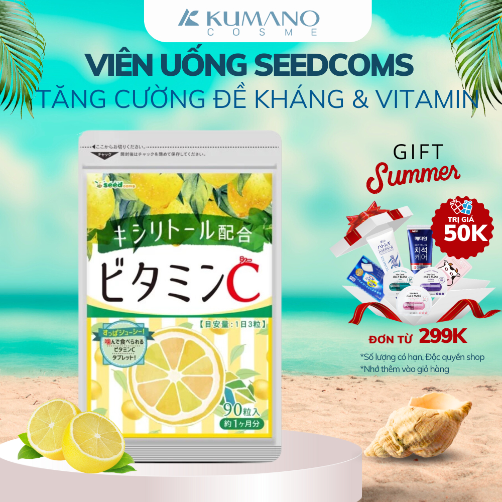 Viên uống Seedcoms bổ sung Vitamin C với Xylitol hỗ trợ tăng cường đề kháng miễn dịch Gói 90 viên cho 30 ngày