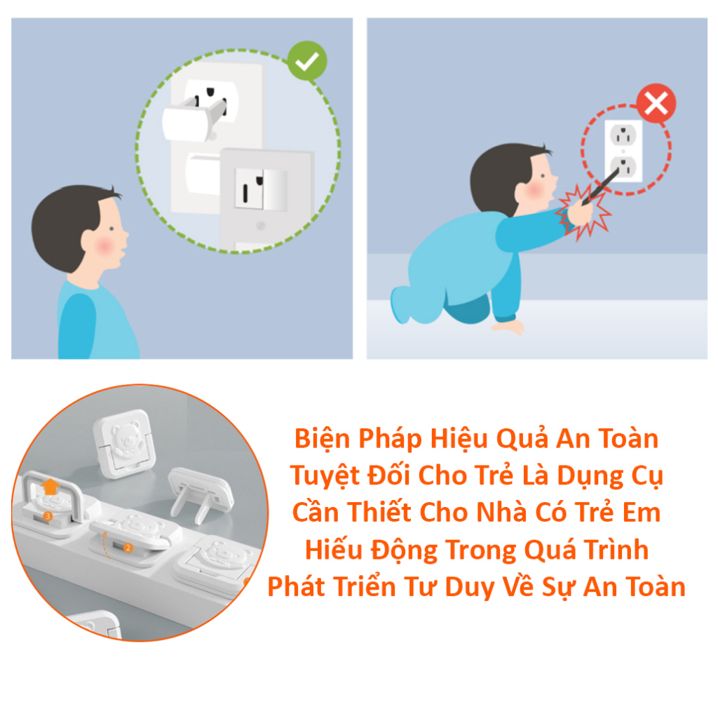 Nút Bịt Ổ Điện An Toàn Cho Bé Chống Giật Hình Gấu Cute ( Miếng Che Ổ Cắm Điện Bằng Nhựa Chống Cháy Chịu Nhiệt Cao )