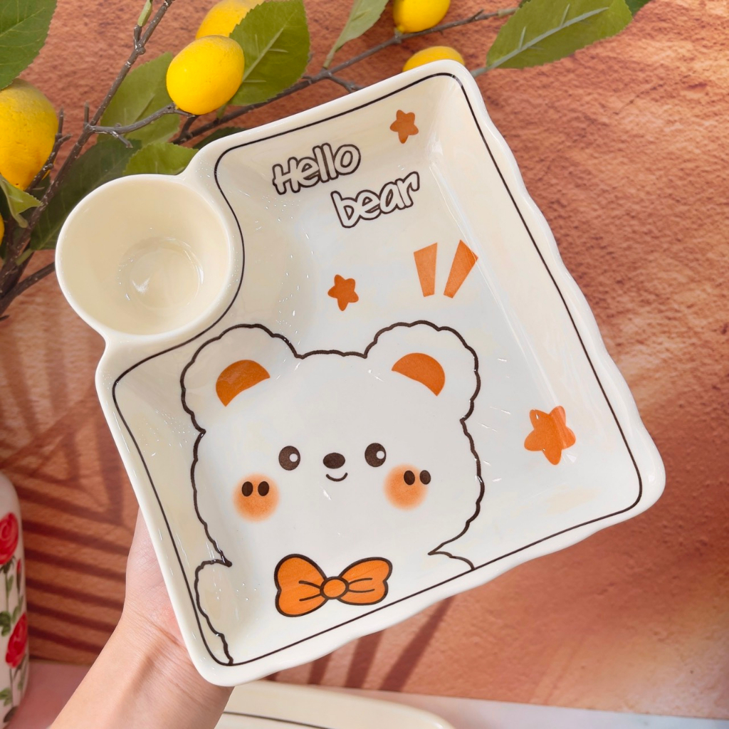Bát đĩa sứ decor, Chén ăn cơm Sét bát dĩa gấu kem siêu xinh cho Gia đình bé