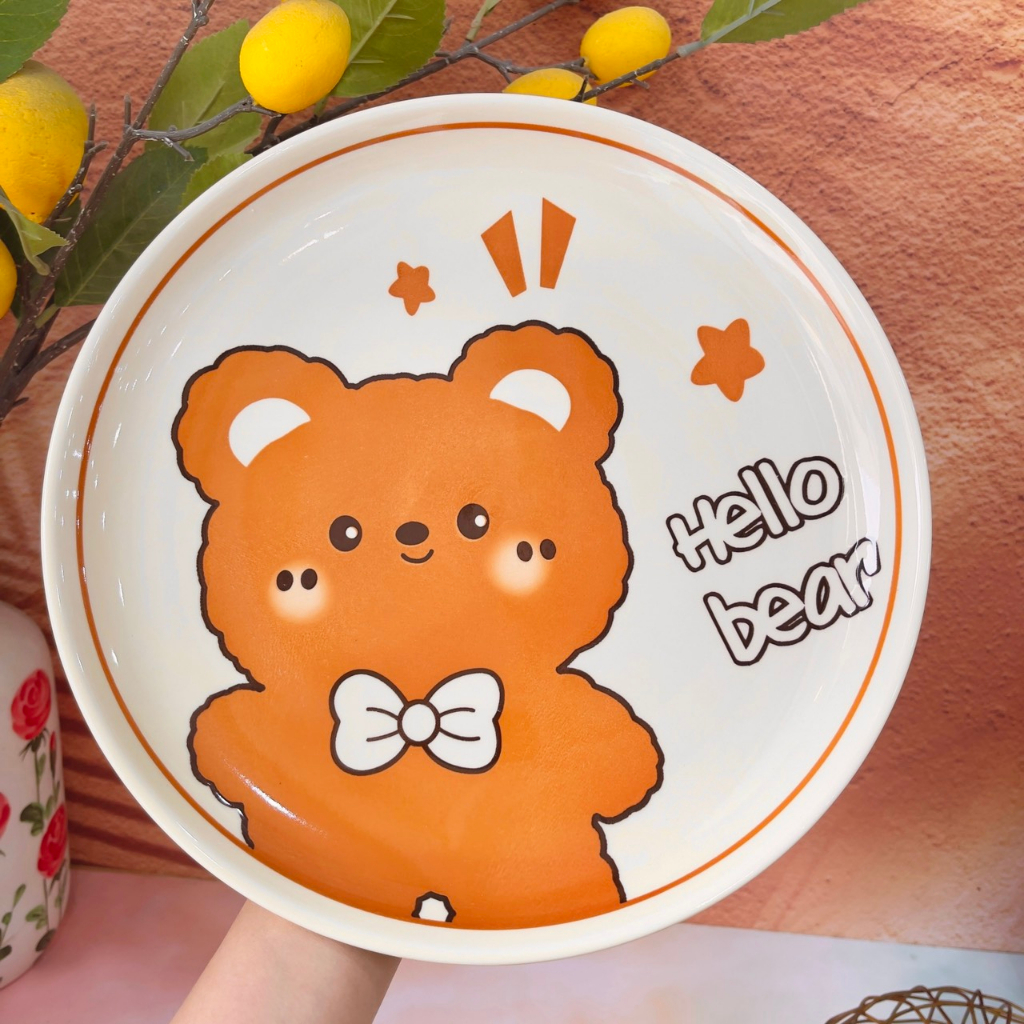 Bát đĩa sứ decor, Chén ăn cơm Sét bát dĩa gấu kem siêu xinh cho Gia đình bé