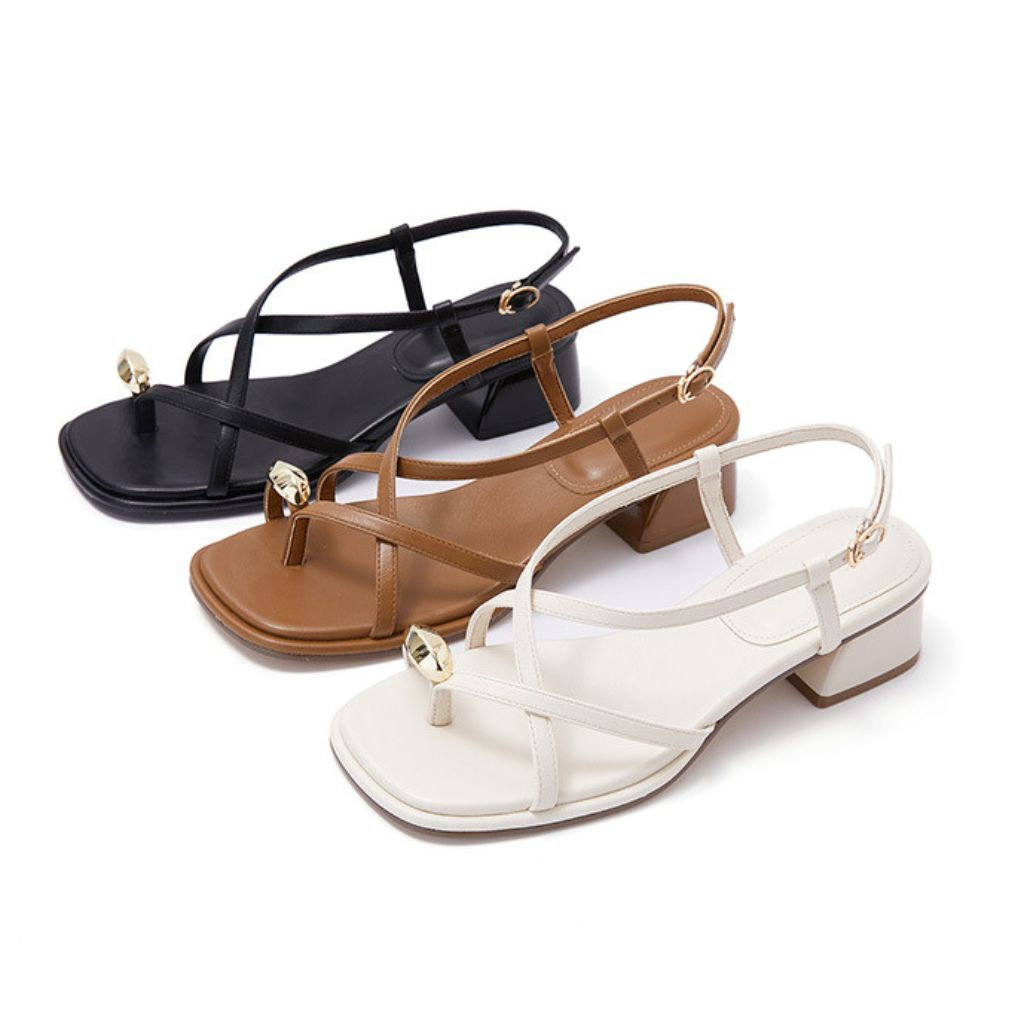 Sandal cao gót nữ, dép sandan xỏ ngón gót vuông quai mảnh khóa cài cao cấp Full box cao 5cm - SD48