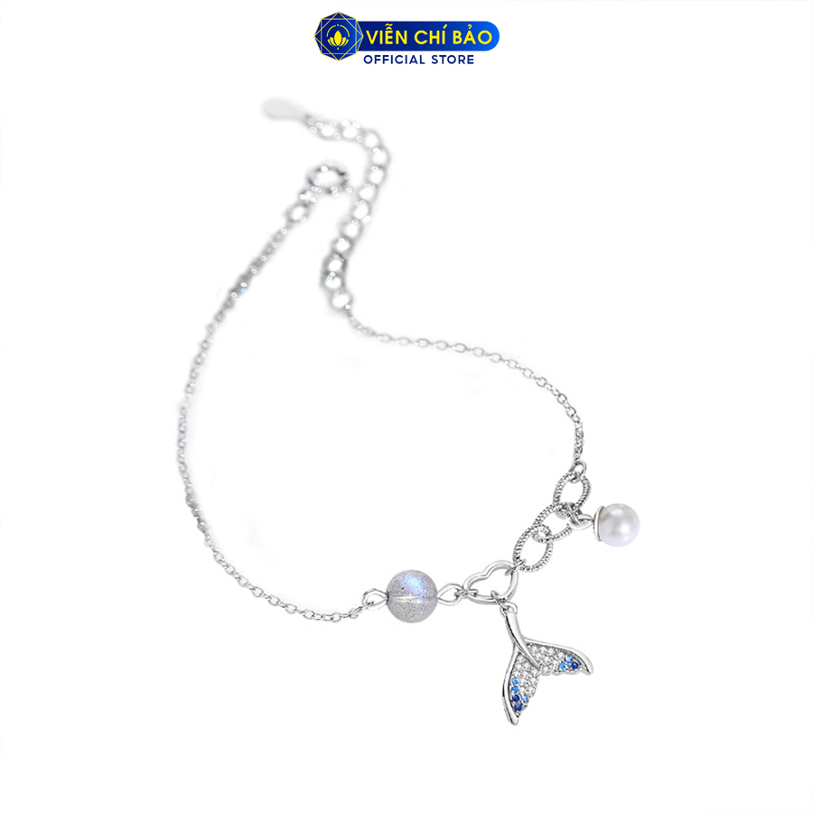 Lắc tay bạc nữ hình đuôi cá mặt trăng mix Trái châu bạc Ý 925 thời trang phụ kiện trang sức Viễn Chí Bảo L000673