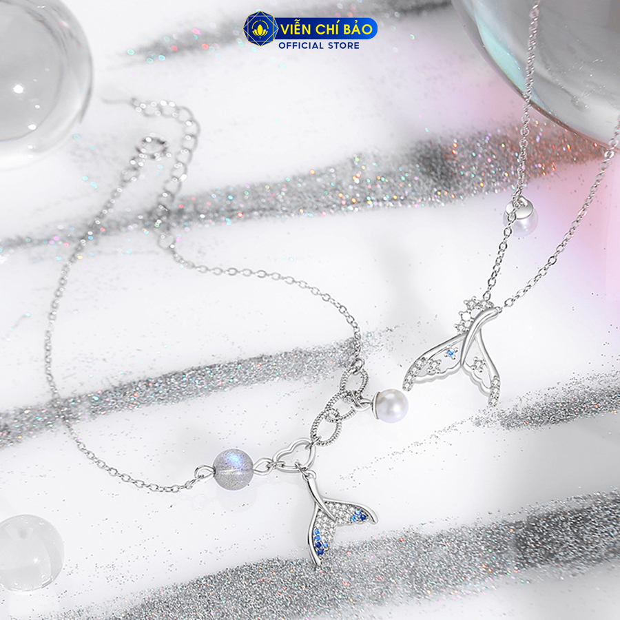 Lắc tay bạc nữ hình đuôi cá mặt trăng mix Trái châu bạc Ý 925 thời trang phụ kiện trang sức Viễn Chí Bảo L000673