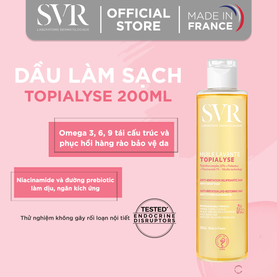 [NHẬP SVRJUL1 GIẢM 12%] Dầu làm sạch, dưỡng ẩm da SVR TOPIALYSE Huile Lavante 200ml